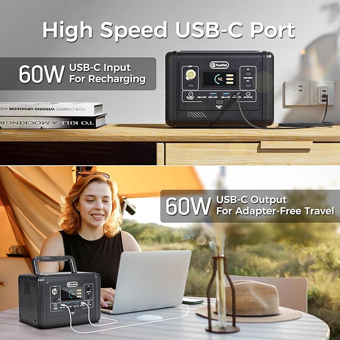 Flashfish 200W Portable Power Station - 153Wh LiFePO4 Battery, 400W Surge, Pure Sine WaveAC Outlets, 60W PD USB-C, Fast Recharge, Solar Generator for Home, Camping & Emergencies