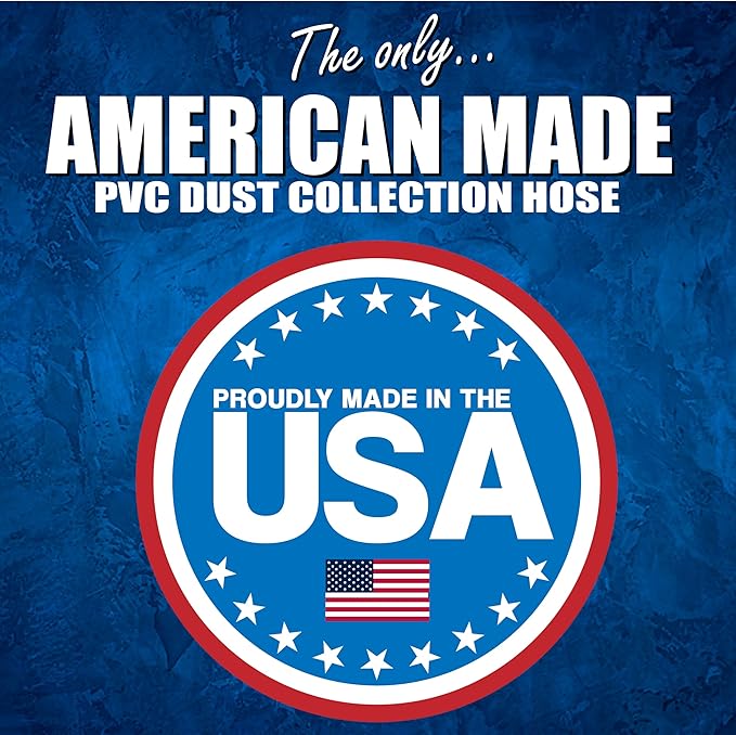 PVC Dust Collection Hose w/4 Thumbscrew Clamps, Puncture Resistant, Carbon Steel Wire, Clear Flexible PVC Dust Collector Hose, Proudly Made in USA (2 1/2" x 50')