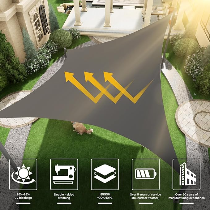 Sun Shade Sail Canopy, 10'x 10' Rectangle 95% UV Block Shade Cover for Outdoor, Backyard Patio, Lawn, Garden, Sandbox Carpor Dark Gray