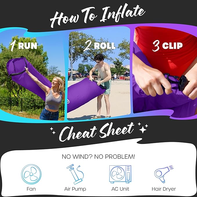 Nevlers Inflatable Lounger | 210T Polyester Inflatable Chair | No-Pump Blow Up Couch | Camping Couch Air Sofa Bed w/ 450 lbs. Cap., Pockets & Matching Bag | Use as Inflatable Couch for Adults & Kids