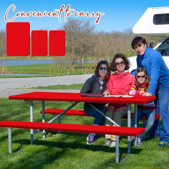Irenare 3 Pcs Picnic Table and Bench Fitted Tablecloth Cover for 6 Ft Table 30 x 72 Inch Vinyl Fitted Elastic Edges Waterproof Wipeable Tablecloth for Indoor Outdoor Picnics Patio Camping (Red)