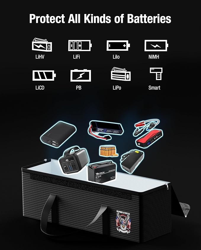 Fireproof Explosionproof Lipo Battery Safe Bag - Large Capacity Ebike Battery Storage Guard Pouch for Charging & Storage - Waterproof Protective Case for Ebike & Lithium Batteries(16x4.7x5 Inches)