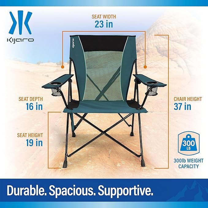 Kijaro Dual Lock Folding Camp Chair - Versatile Sports Chair With Locks Position for Outdoors - Cayman Blue Iguana
