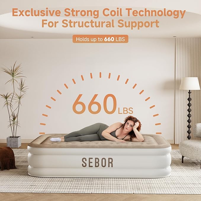 Air Mattress Full with Built-in Pump 18", Comfortable Self-Inflating Air Mattress with High-Speed Pump, Durable Blow Up Mattress Full with Storage Bag for Guests, Camping, Travel