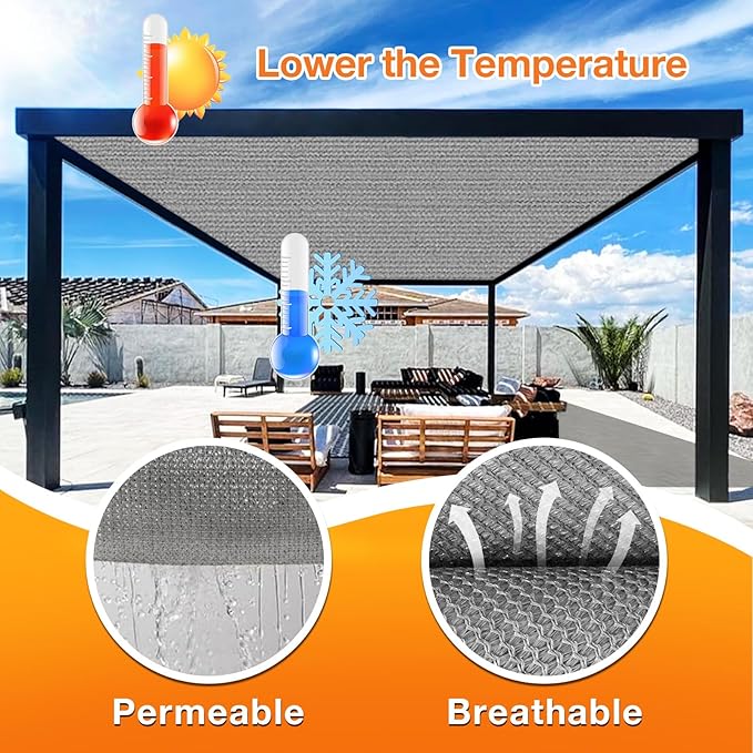 Artpuch Outdoor Pergola Shade Cover 8x22 FT Sun Shade Cloth with Grommets Light Grey 90% UV Protection Canopy Patio Privacy Screen (Customized Available)