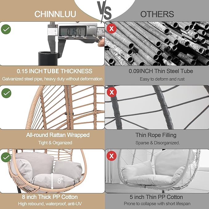 Oversized Hanging Egg Chair Outdoor Wicker Swing Chair with Stand Rain Cover UV Resistant Cushion 400lbs Capacity for Patio, Garden and Balcony