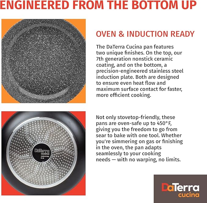 DaTerra Cucina - 2.6 Qt Nonstick Ceramic Saucepan with Lid – Induction Compatible Cooking Pot, Nonstick Ceramic Sauce Pan for Soup, Pasta, Milk, and More, Medium Size for Kitchen, Oven Safe