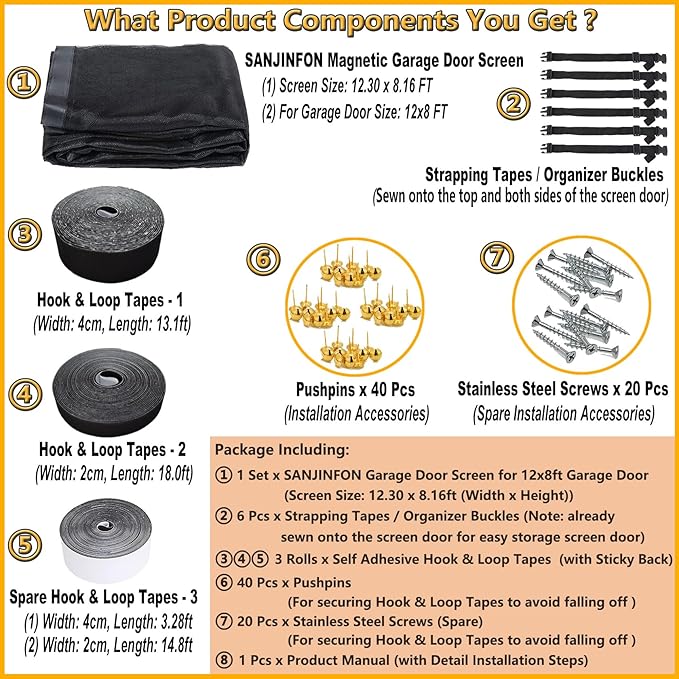 Magnetic Garage Door Screen Kit 12x8 FT - Retractable Mesh Net Screen Door with Fiberglass Mesh for 1 Car Garage 12x8ft, Blocks Bugs & Provides Privacy - Perfect for Workshop, Gym, or Patio