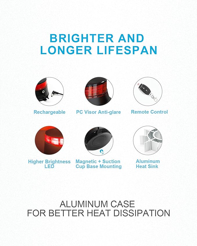 Agrieyes Amber Beacon Light 4.2Inch, Flashing Safety Warning Lights Permanent/Magnet Mount (Red, Remote)