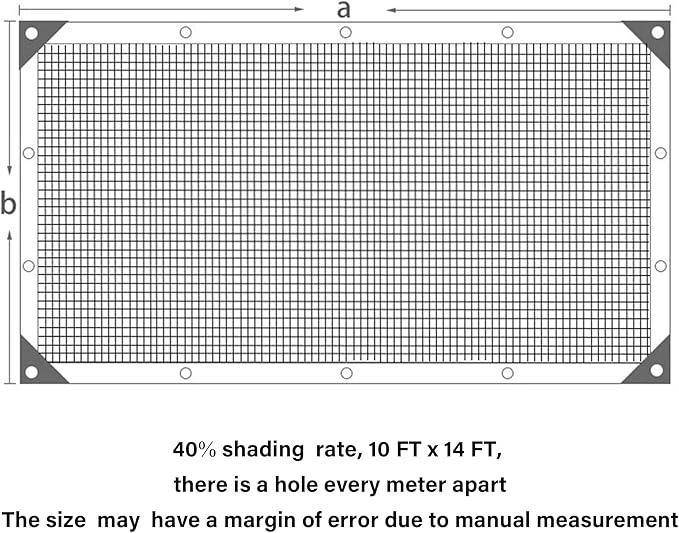 winemana 40% Black Shade Cloth, 10 x 14 FT Durable Mesh Tarp with Grommets, Resistant Garden Sun Shade Netting, Shading Antifreezing for Pergola, Greenhouse, Plants Growing, Chicken Coop