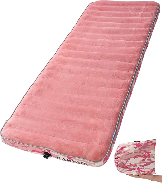 Inflatable Sleeping Pad for Camping, Extra-Thick 4.75" Single Air Mattress with Soft Velvet Top, Machine Washable, Family Lightweight 4-Season Pad for Traveling & Hiking, Pink