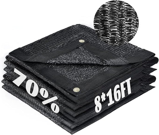 Cool Area 70% Sun Shade Cloth Mesh Tarp with Grommets for Plant Cover 8x16ft Patio Canopy Garden Pergola Greenhouse Car Barn Kennel Black