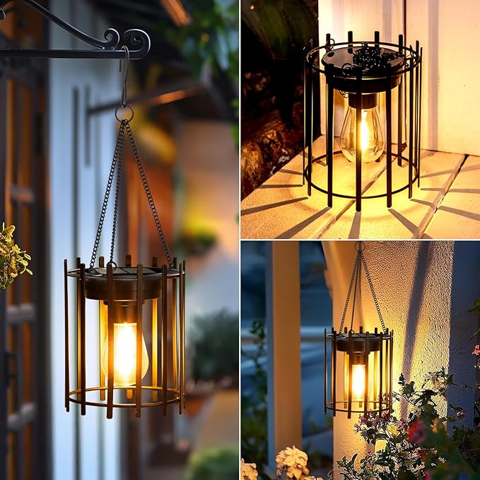 KOOPER Solar Lanterns Outdoor Waterproof, 14.56" Upgraded Bright Hanging Solar Lights Outdoor Lanterns Decorative, Auto ON/Off Metal Hanging Lantern Lights for Pathway Yard Patio Garden Decor 2 Pack