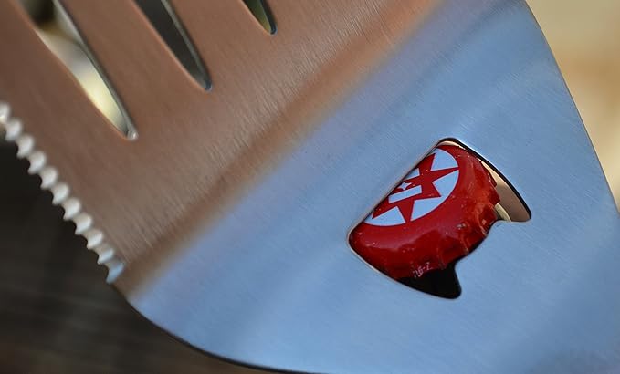 Extra Long Heavy Duty BBQ Grill Tools Set - 3 Piece Stainless Steel Utensils Set Includes Spatula Fork & Tongs - Barbecue Grilling Accessories - Outdoor Grilling kit in Gift Box Packaging