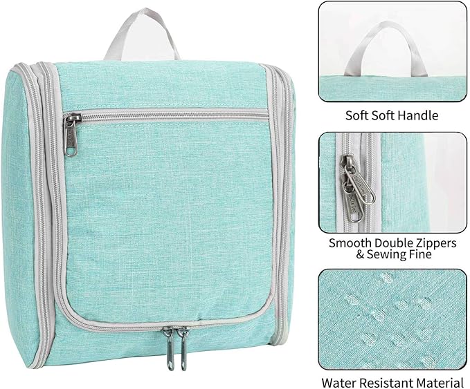 Della Gao Travel Toiletry Bag for Men and Women, Bathroom Bag, Water-Resistant Nylon (L, Green)