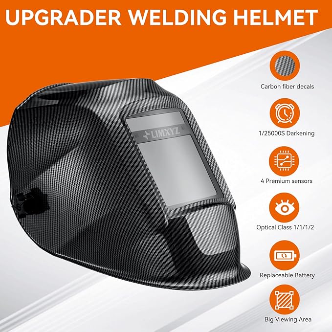Welding Helmet Auto Darkening,Large Viewing Carbon Fiber Decals 3.94 * 3.15" True Color Welding Hood with 4 Arc Sensors Solar Powered,Wide Shade 5-9/9-13 for TIG, MIG, MAG