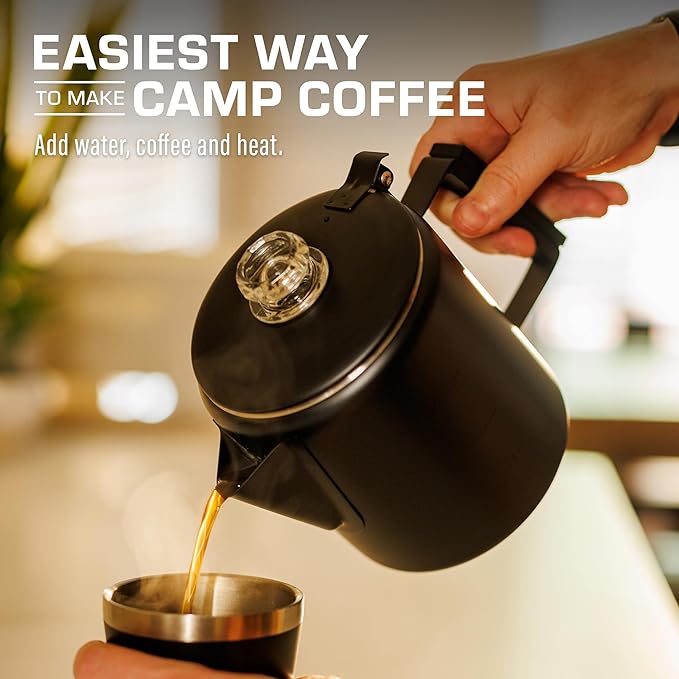 COLETTI Black Bozeman Percolator Coffee Pot — Camping Coffee Pot, Coffee Percolator Stovetop – America’s Sleekest Percolator – Pure Stainless Steel, NO Aluminum or Plastic (6 Cup)