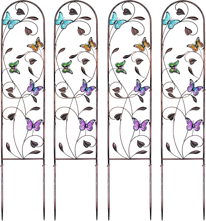aboxoo Set of 4 Packs Butterfly Metal Garden Trellis for Climbing Plants,Outdoor Decorative Flowers Arch Fence Trellis for Outdoor Patio,Garden,Lawn,Yard,Backyard,Wall Brackets,60'' H x 11'' W