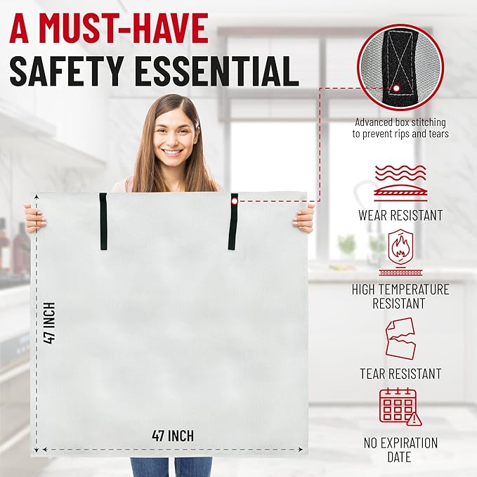 Guardian Pro New 2025 Emergency Fire Blanket for Home and Kitchen - 1 Pack Over 40"x40" Flame Suppression Fiberglass Fire Blankets for House Camping Car Office Warehouse Emergency Survival Safety