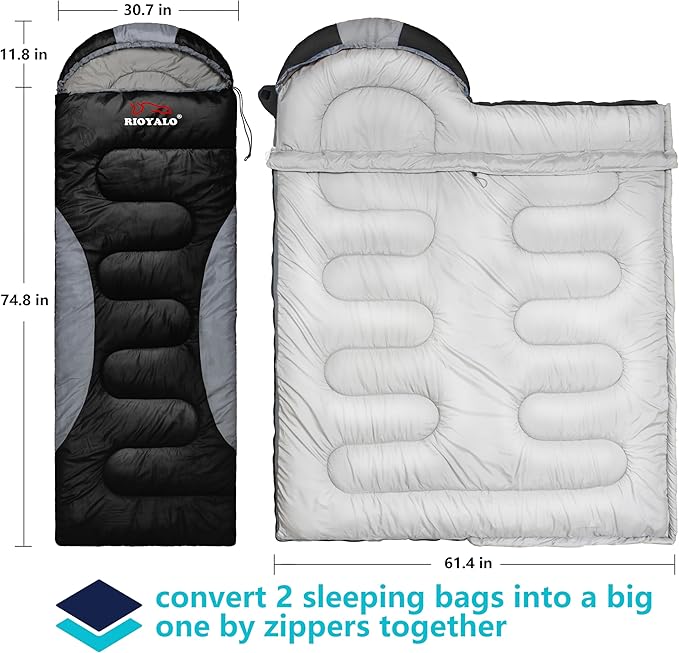 0 Degree Winter Sleeping Bags for Adults Camping (450GSM) - Temp Range (5F–32F) Portable Waterproof Compression Sack- Camping Sleeping Bags for Big and Tall in Env Hoodie: Backpacking Hiking 4 Season