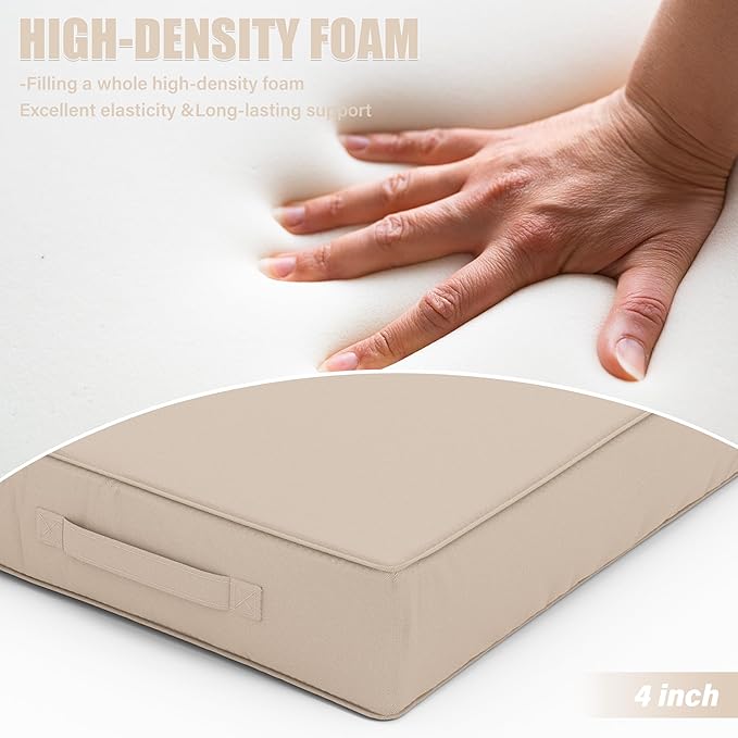 Patio Chair Cushions 22 X 22 X 4 Inch Waterproof Outdoor Seat Cushions for Patio Furniture, Outdoor Sofa Couch Pads with Ties & Handle, Set of 2, Sand