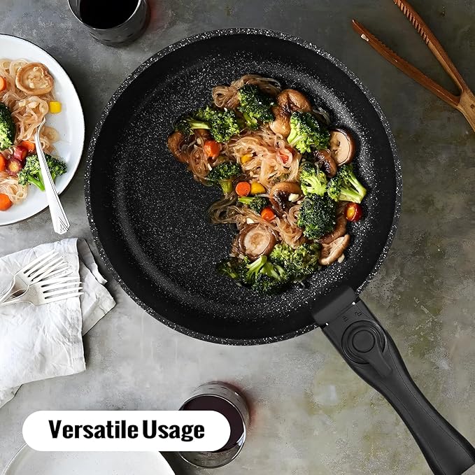 18 Pcs Nonstick Pots and Pans Set with Detachable Handle, Induction Compatible Oven Safe RV Cookware Set, No PFOA (BLACK)