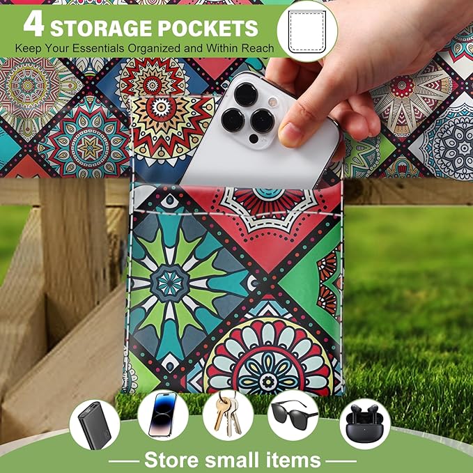 Fitted Picnic Table Cover with Bench Covers Waterproof Elastic Edges Rectangle Patio Tablecloth Outdoor Camping Essentials Stuff Rv Accessories Summer Trip Travel Camper Gifts for Woman Men, 96in 8 ft