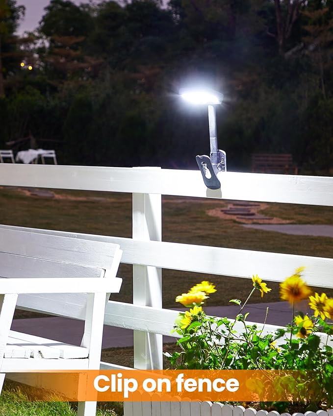 Clip On Solar Lights Outdoor with Motion Sensor - 92 LEDs 600LM Solar Fence Lights, 6000K Waterproof Security Lighting for Chain Link Fence,Deck, Gutter,Camping (1)