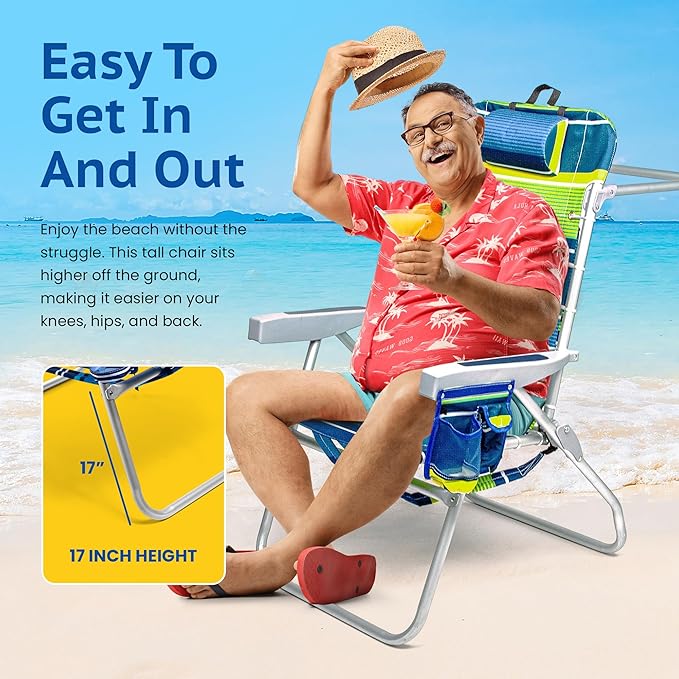 Homevative Backpack Fold-Up Beach Chair, 5 Positions, Towel bar, Cooler, Storage Pouch, Cup Holder and Phone Pocket