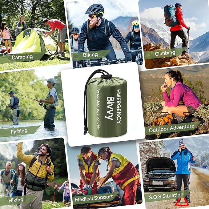 Esky Emergency Sleeping Bag, Portable Emergency Blanket Thermal Bivy Sack, Waterproof Lightweight Survival Gear with Compass for Camping Hiking Outdoor Adventure
