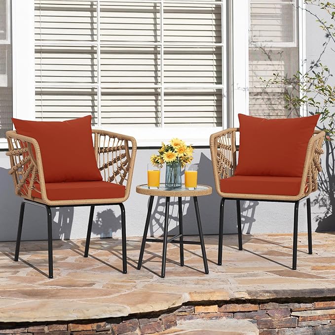 Outdoor Cushions for Patio Furniture, Waterproof Outdoor Chair Cushion w/Fade-Resistant, Removable & Machine-Washable Cover, 22x22 Inch, Deep Seat Sofa/Couch Pad Replacement – Set of 2, Rust