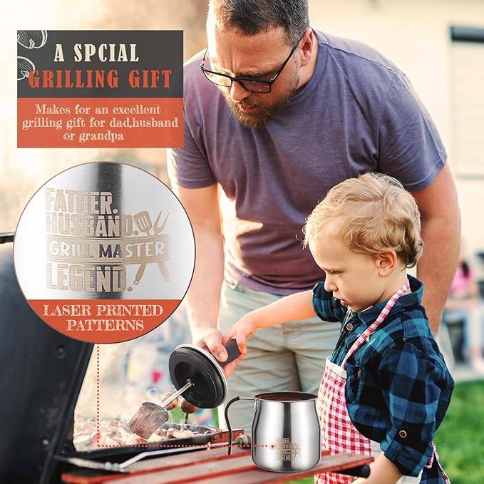 32 OUNCE BBQ Basting Pot with 2 Replaceable Brushes，Grilling Gifts for Men&Dad，Stainless Steel 304 Barbecue Sauce Pot Brush Set，Airtight Melting Pot Sauce Container，Birthday Gifts for HIm Dad Husband