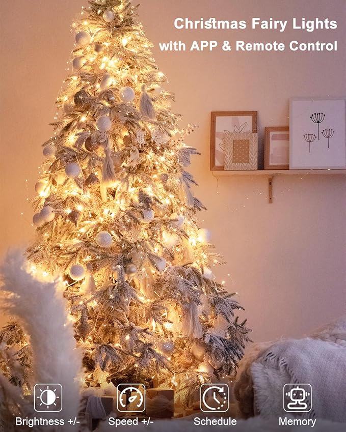 Smart Fairy Lights 2 Pack 66Ft 200 LED Twinkle String Lights with Remote & APP Control, Color Changing USB Christmas Tree Lights Music & Mic Sync for Halloween Holiday Party Decor