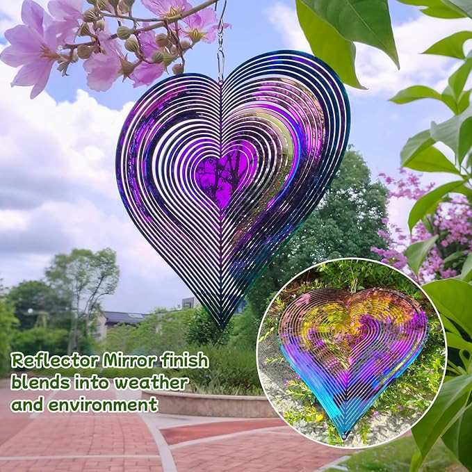 12in Wind Spinners Outdoor Color Heart Metal Wind Spinners for Yard and Garden, Stainless Steel Hanging Wind Chimes for Outside Patio Art Decor Whirligig Gifts for Mom Grandmother