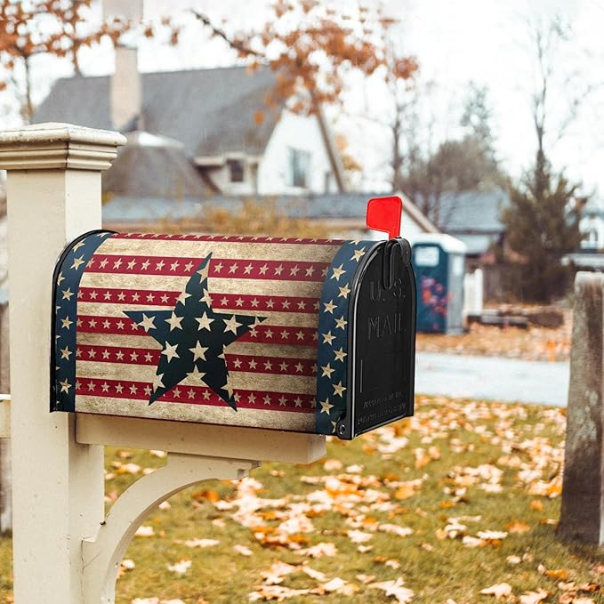 Happy 4th of July Magnetic Mailbox Cover Large Size 25.5x21inch Star Independence Day Post Letter Box Wrap Happy Holiday Dust-Proof Postbox Covers for Home Outdoor Garden Yard
