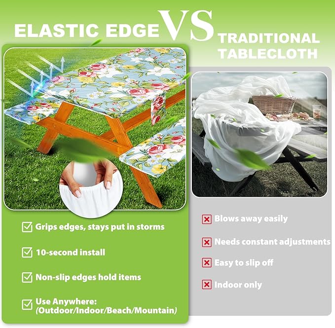 Fitted Picnic Table Cover with Bench Covers Set, Waterproof Lightweight Rectangle 72in Folding Table Cloths Canopy Shade Slipcover Cool Unique Fun Camping Gift for Camper Women Men Family Rv Owners