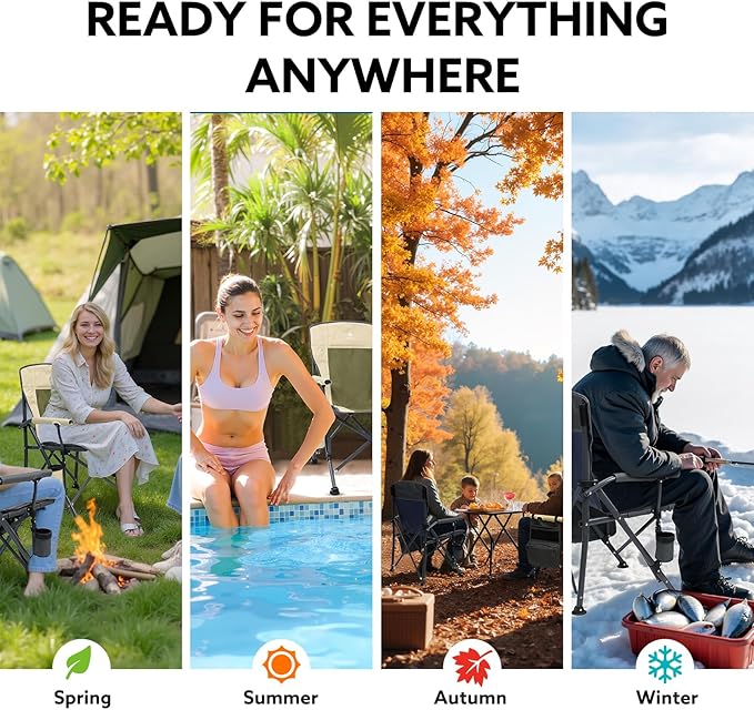 XL Heavy Duty Camping Chair 396lb Capacity (525lb Max) – Waterproof 1680D Oxford Fabric, 2" Padded Seat & Back, Cup Holder, Cooler Pocket, Portable for Camping, Beach & Tailgating (Slate/Red)