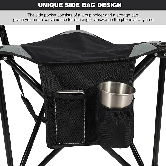 REDCAMP 2 Pack Tripod Camping Chairs Folding Lightweight, Portable 3 Legged Tripod Stool Seat with Backrest, Small Golf Chair Compact for Adults Fishing Hunting, Black