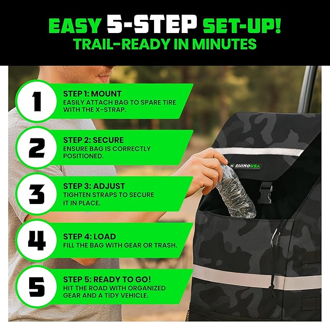 Rhino USA Spare Tire Trash Bag - Ultimate Car Storage Solution For Overlanding Accesories, Firewood, Water, Camping Essentials and More! - Camo