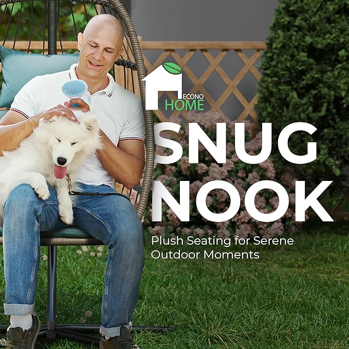 Econohome Hanging Egg Chair with Stand - Indoor/Outdoor Swing Hammock Chair with Plush, Washable Cushions, 350LBS Capacity, Ideal for Relaxation in Bedrooms, Balconies, Gardens, and Patios