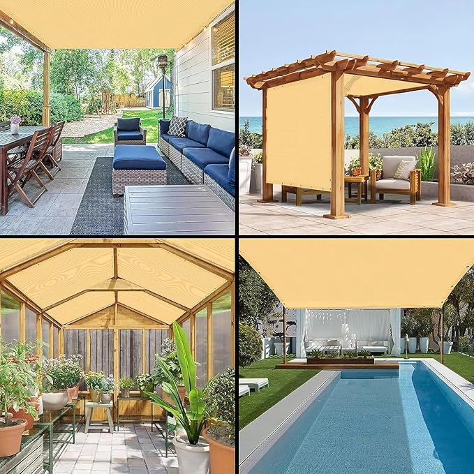 90% Shade Cloth for Garden, 10x30 Ft Beige Patio Sun Shade Fabric with Grommets, UV Protection, Outdoor Privacy Screen Shade Screen, Breathable Mesh Tarp Cover for Pergola, Deck, Porch, Pool