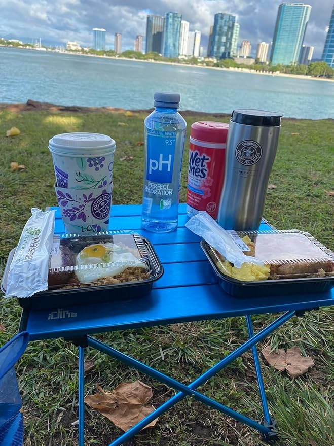 iClimb Ultralight Compact Camping Folding Table with Carry Bag (Blue - S)