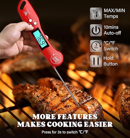 DOQAUS Digital Meat Thermometer, 2 Pack Instant Read Food Thermometer for Cooking, Kitchen Probe with Backlit & Reversible Display, Cooking Temperature for Turkey, Bread, Baking, Sourdough