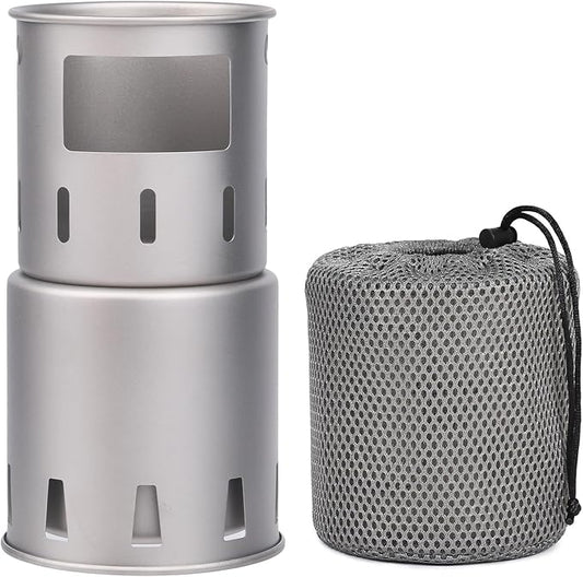 Lixada Camping Stove Titanium Backpacking Wood Burning Stove Portable Folding Camping Wood Stove Lightweight Mini Camp Stove for Outdoor Camping Trekking Hiking Backpacking Picnic BBQ