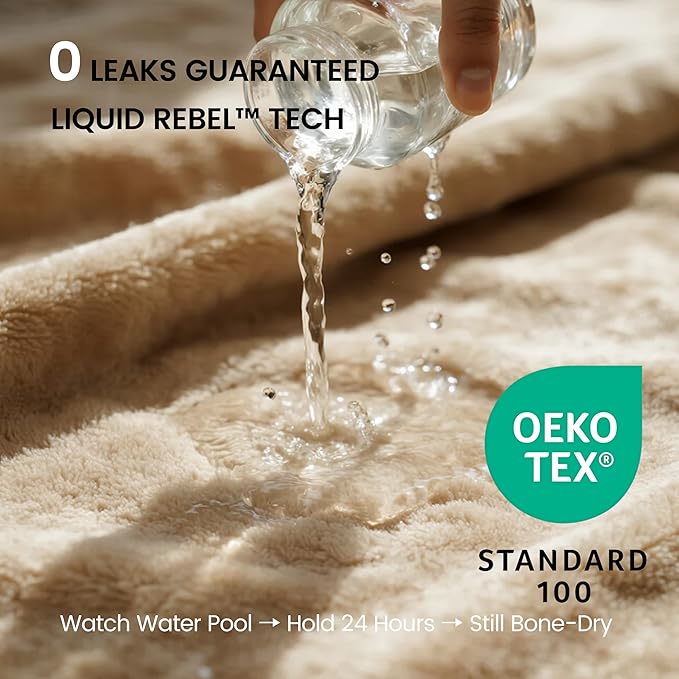 gogobunny Waterproof Bed Blanket, Reversible Sherpa Fleece Throw Blanket for Dog Puppy Cat, Furniture Cover Protects Bed Couch Sofa from Liquid Pee and Pet Fur (Beige, 90x108 inches)