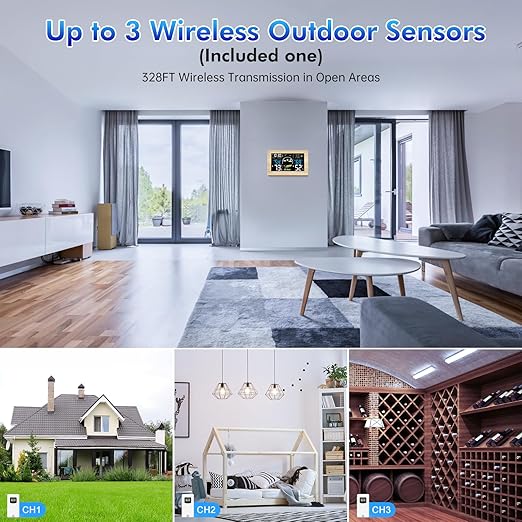 Weather Station Wireless Indoor Outdoor, Digital Thermometer, 7.5'' VA Display Home Weather Stations, Accurate Temperature Humidity Gauge with Weather Forecast, Atomic Clock,Khaki