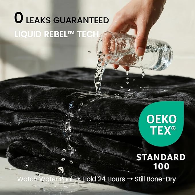 gogobunny Waterproof Bed Blanket, Reversible Sherpa Fleece Throw Blanket for Dog Puppy Cat, Furniture Cover Protects Bed Couch Sofa from Liquid Pee and Pet Fur (Black, 90x108 inches)