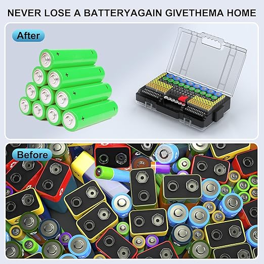 Battery Organizer Storage Holder Box Case with Tester, Ultra-Large 280+ Batteries Double-Sided Variety Pack,Holds AA AAA 4A C D Cell 9V 3V Lithium18650 LR44 CR2 CR123 CR1632 - Black