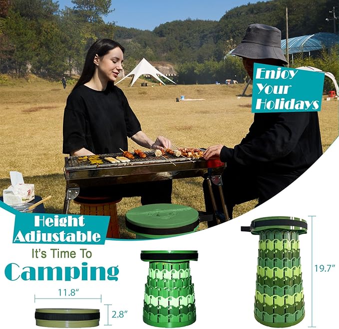 19.7” Heavy Duty Collapsible Stool with Cushion - Portable, Foldable Camping Stool for Adults, Max Capacity 1000lbs