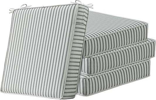 Square Corner Seat Cushions, 19" x 19" x 3", Set of 4, Indoor Outdoor Water Repellent Universal Chair Pads with Ties for Patio Furniture, Garden Deck Dining Chairs, Black and White